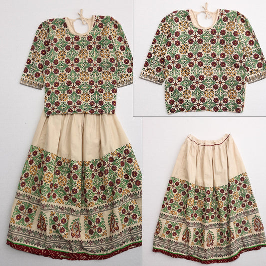 Women ethnic suit skirt blouse block print boho floral hippie
