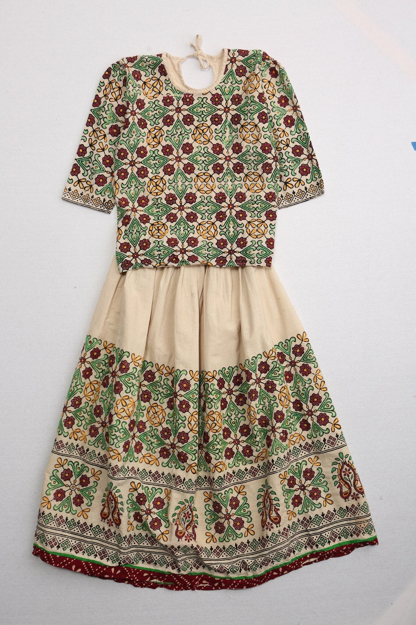 Women ethnic suit skirt blouse block print boho floral hippie