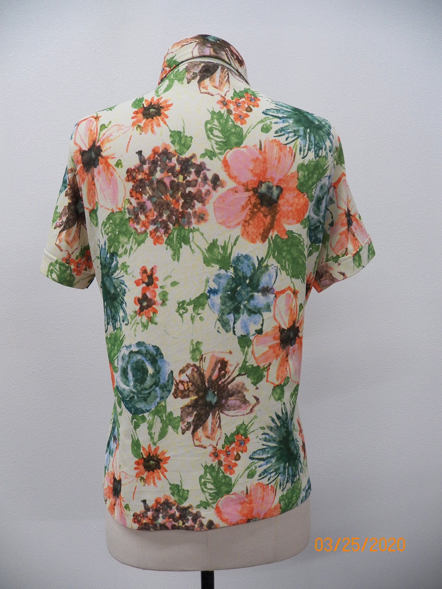 Women floral print 70's polyester top short sleeve