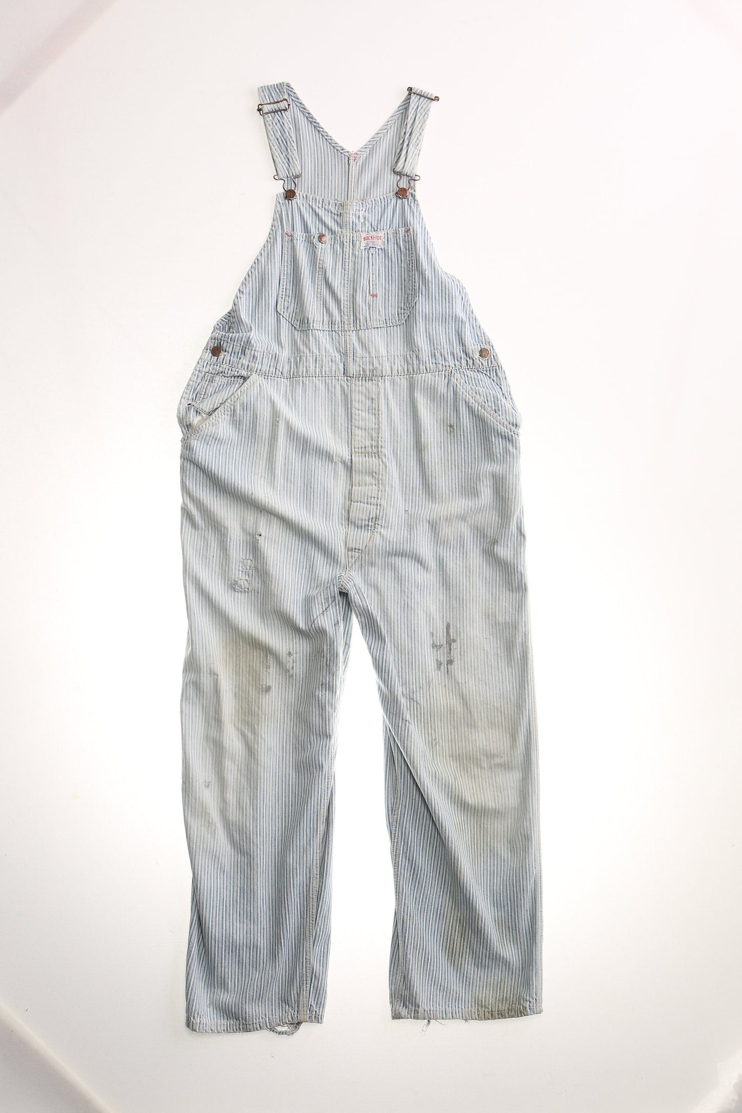 Vintage denim overalls buckhide med 50's farmer striped sanforised cotton