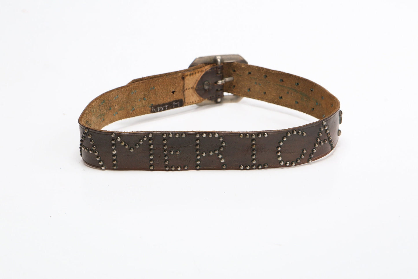 Brown leather collar dog studded steel buckle star stud