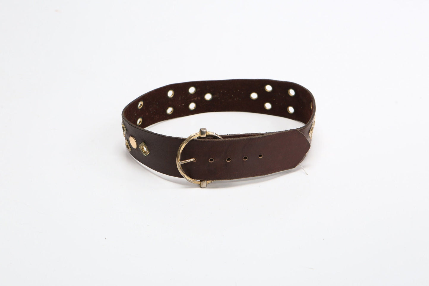 Dog leather collar brown studded brass
