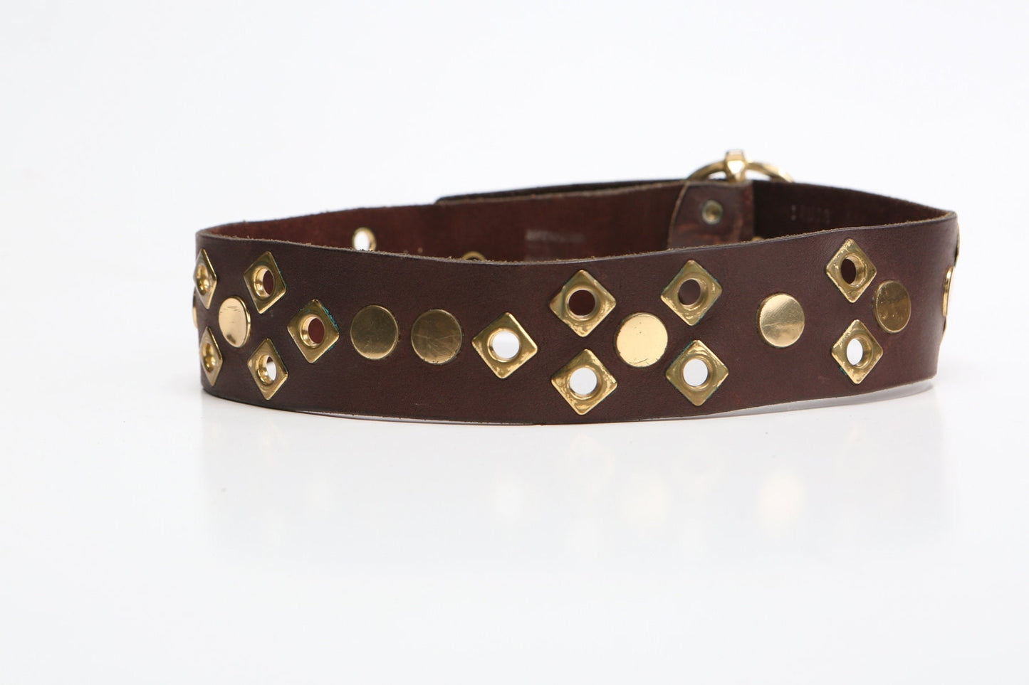 Dog leather collar brown studded brass