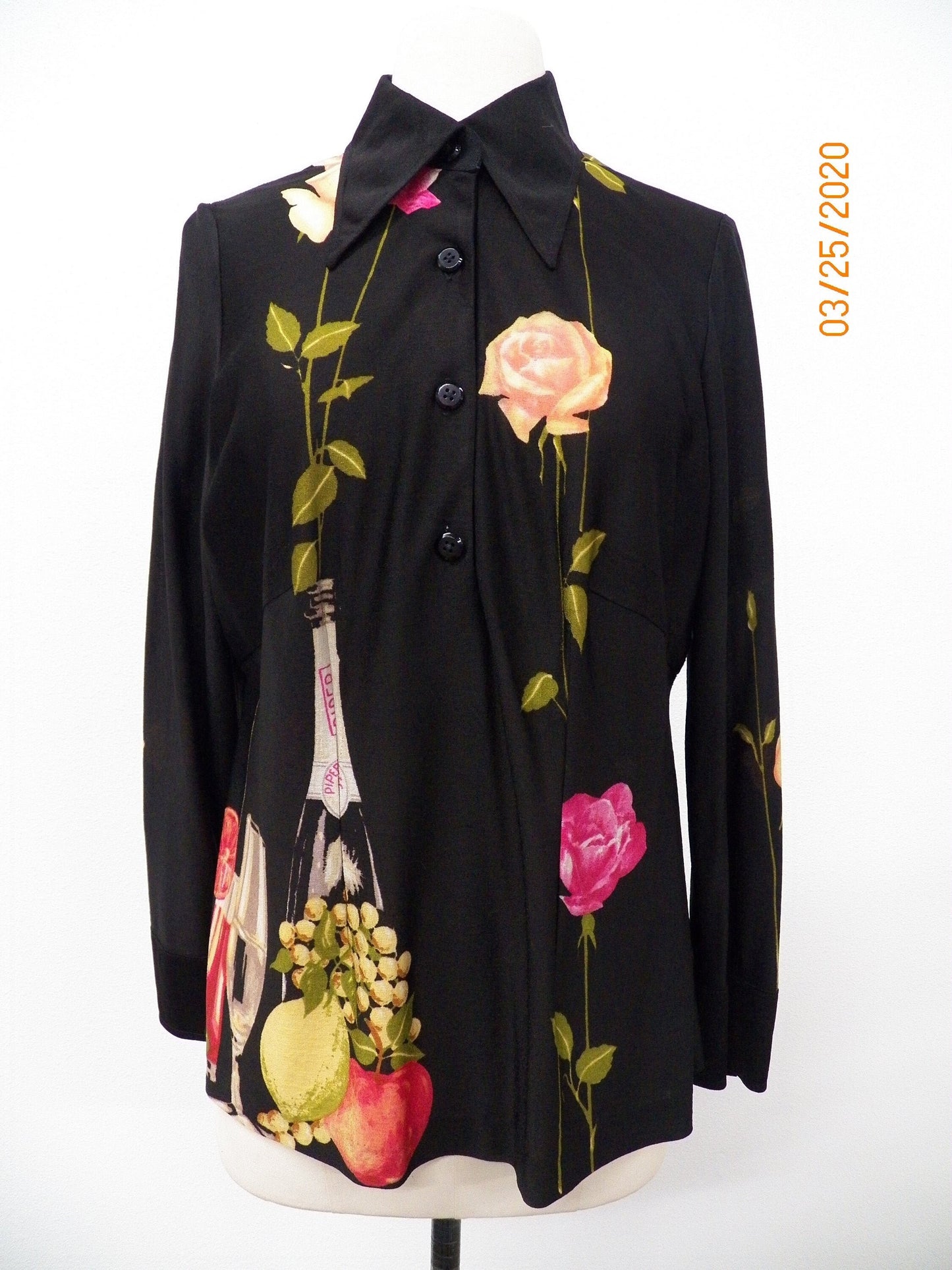 Black graphic 70's top woman vintage polyester