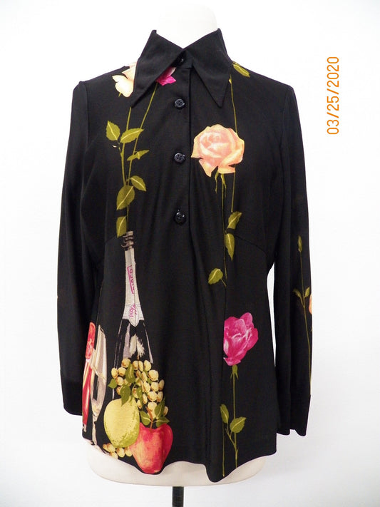 Black graphic 70's top woman vintage polyester