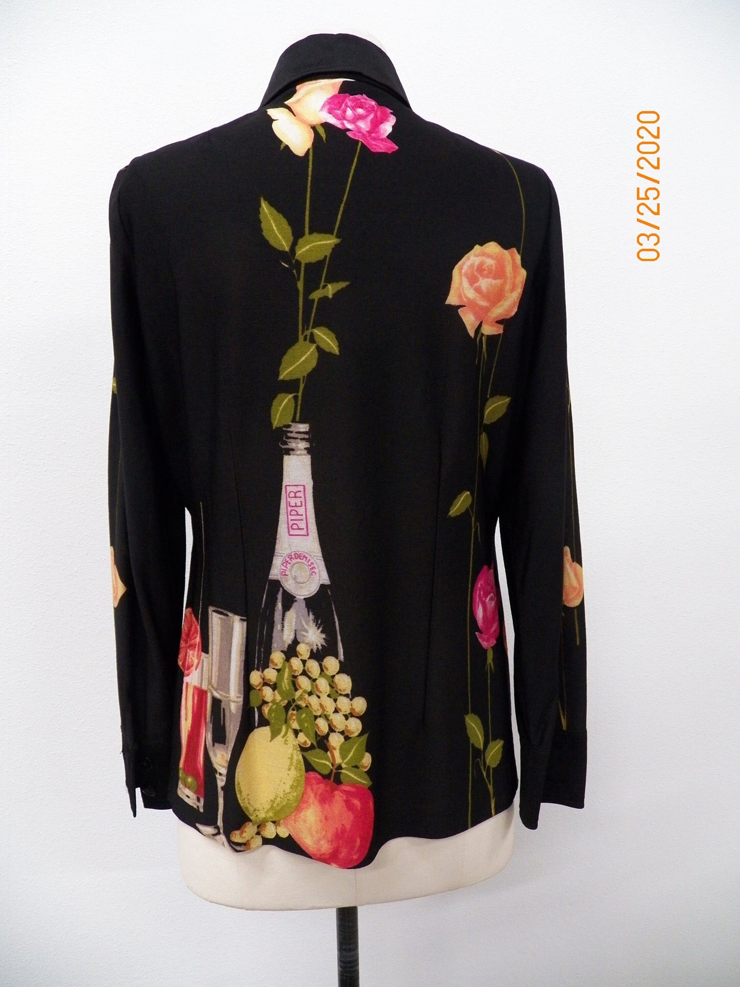 Black graphic 70's top woman vintage polyester