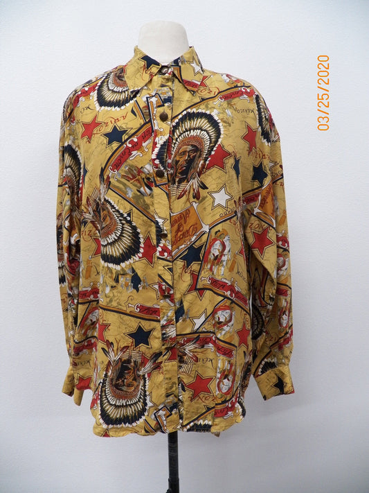 Silk top graphic designer women vintage casual 90's
