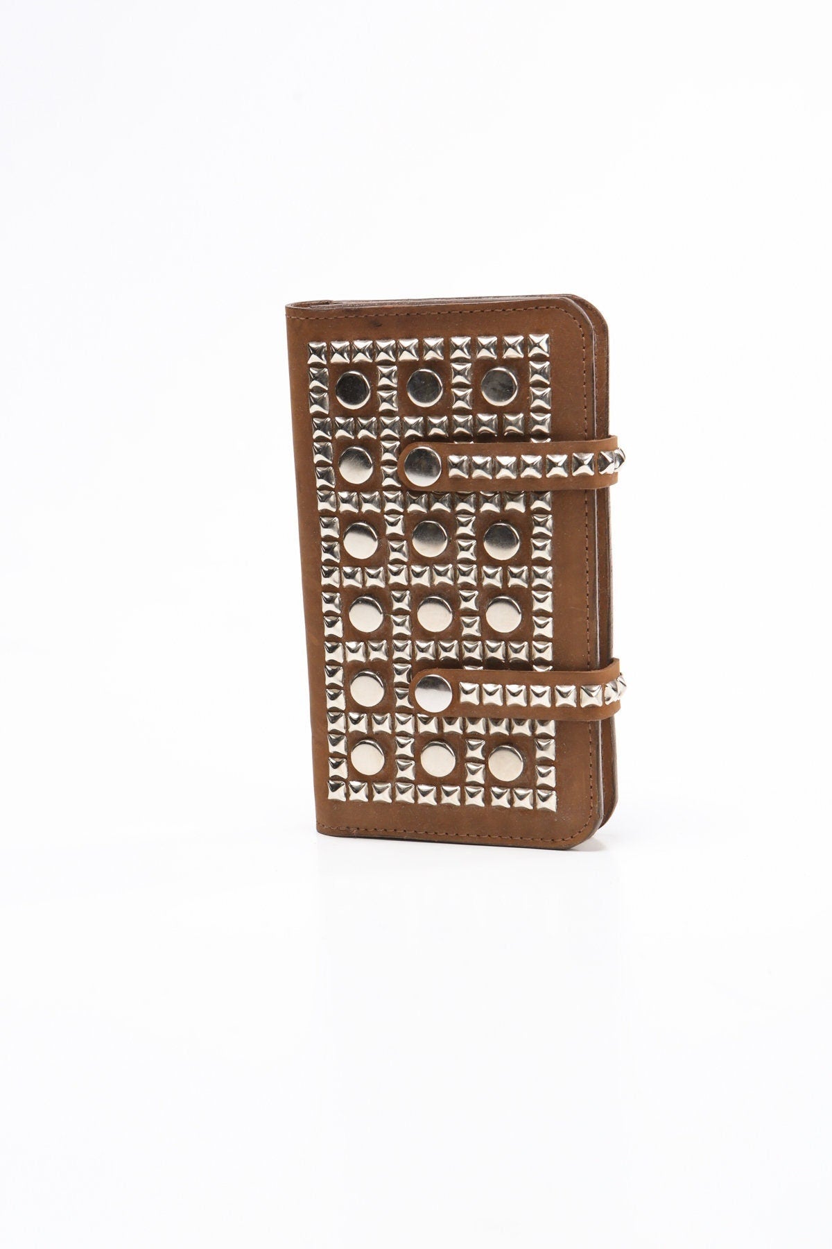 Leather notebook brown studded circle book studd silver small rock