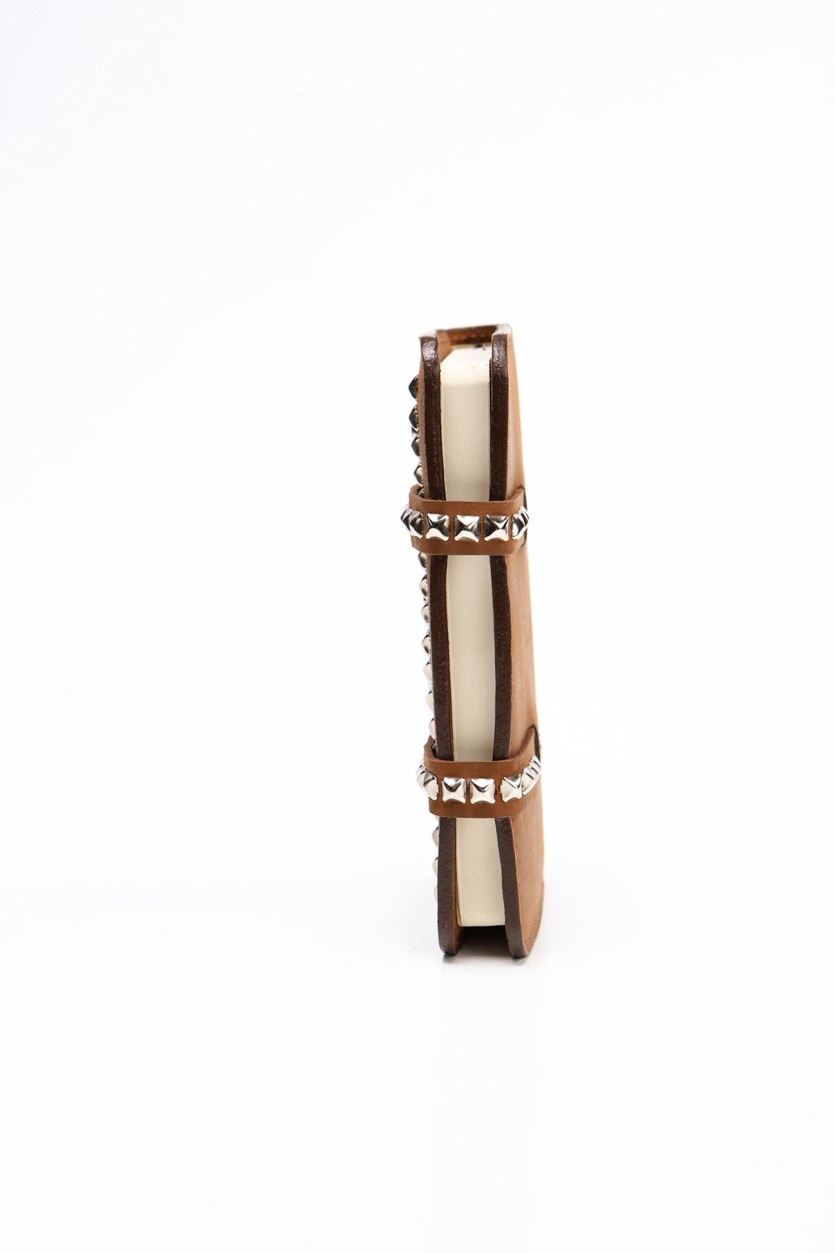 Leather notebook brown studded circle book studd silver small rock