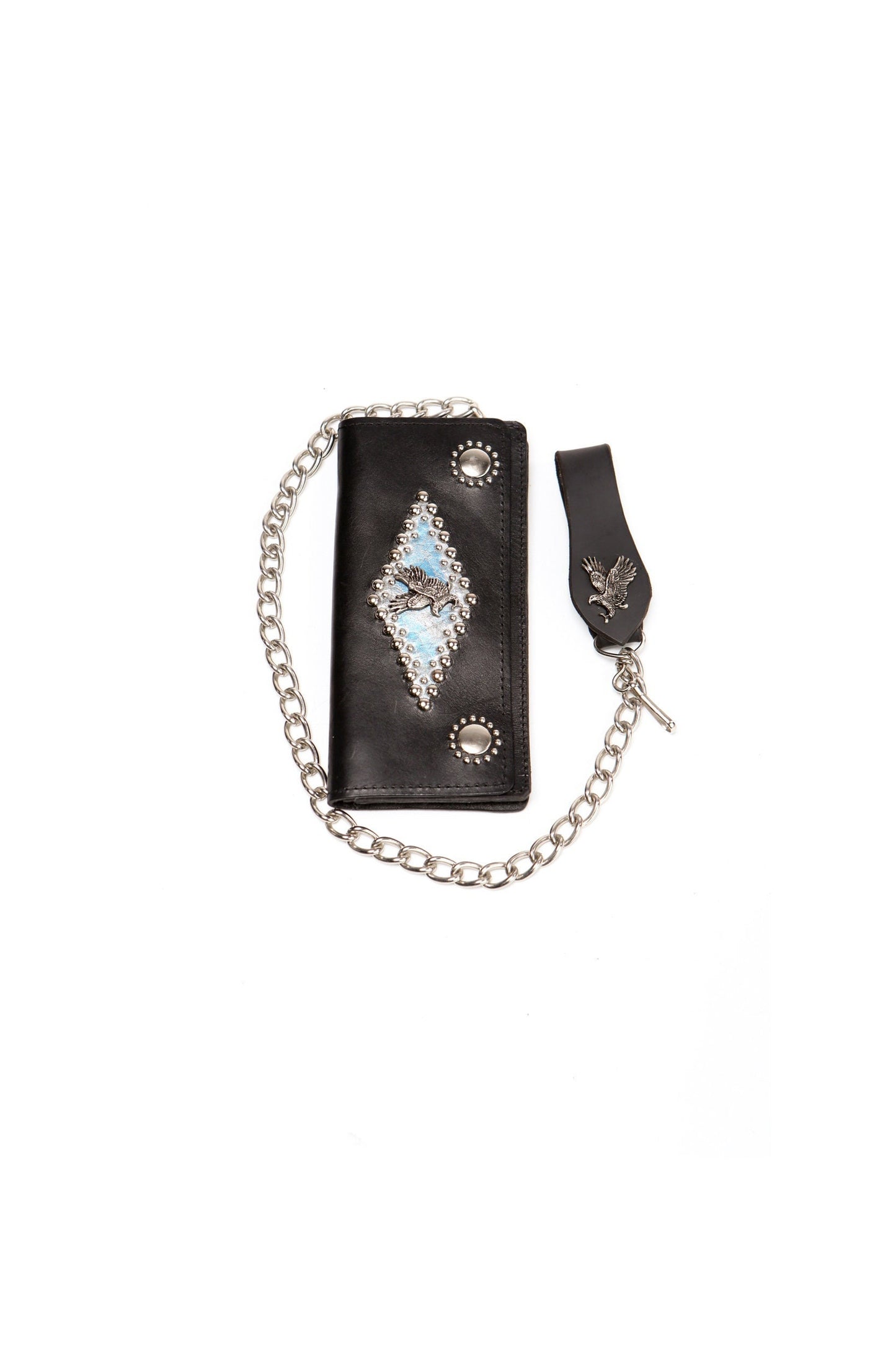 Vintage wallet black leather biker studded chain eagle rocker