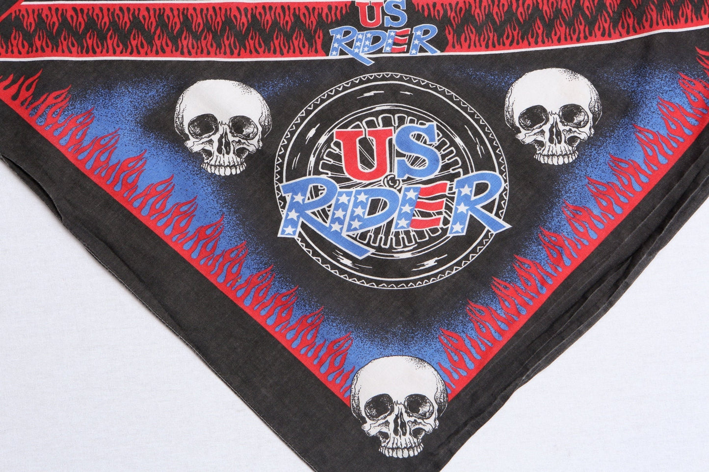 Vintage biker us rider skull print red flames black 90's bandana
