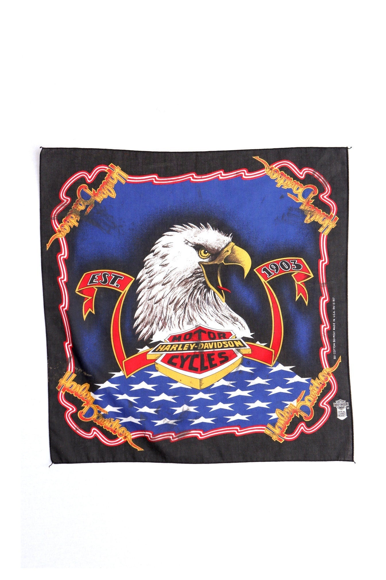 Vintage black harley davidson bandana motorcycles biker 90's 80's bald eagle usa flag