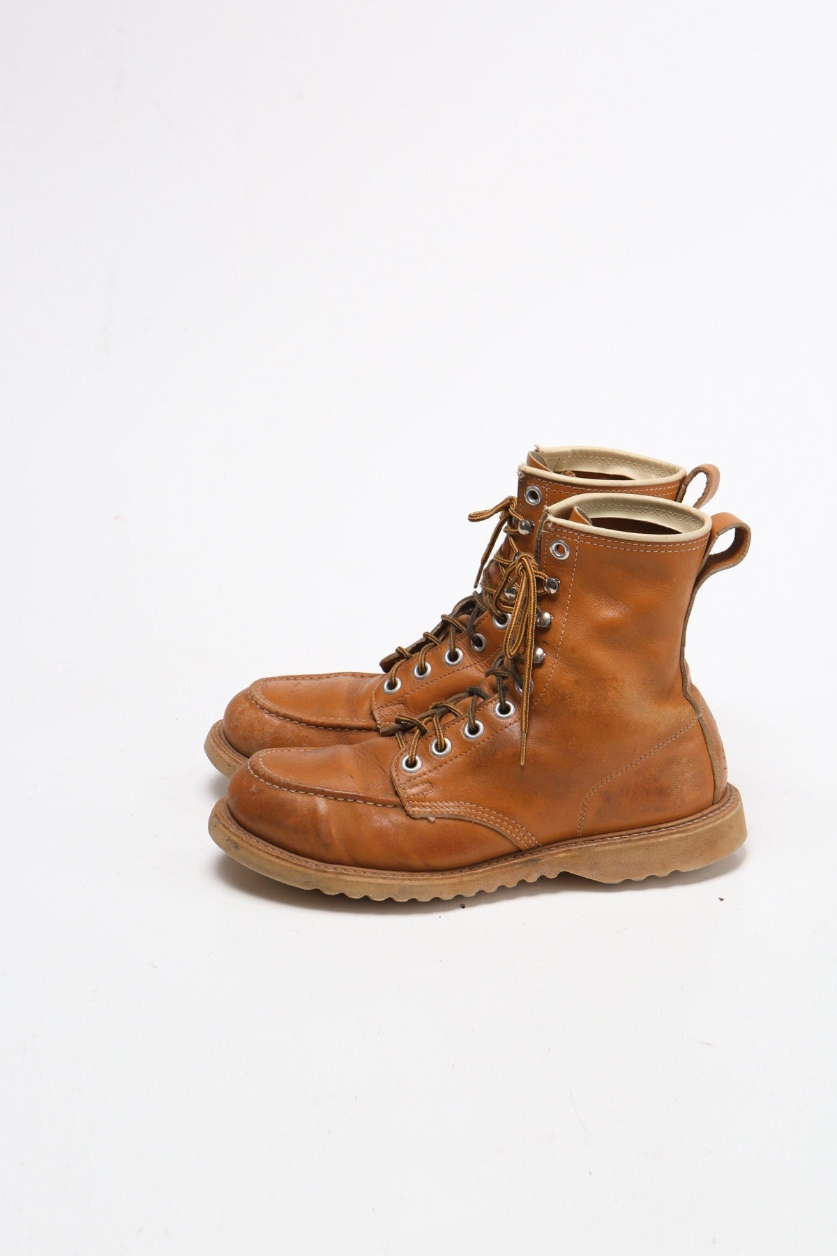 Vintage men work 90's boots leather yellow 70's lace made in usa