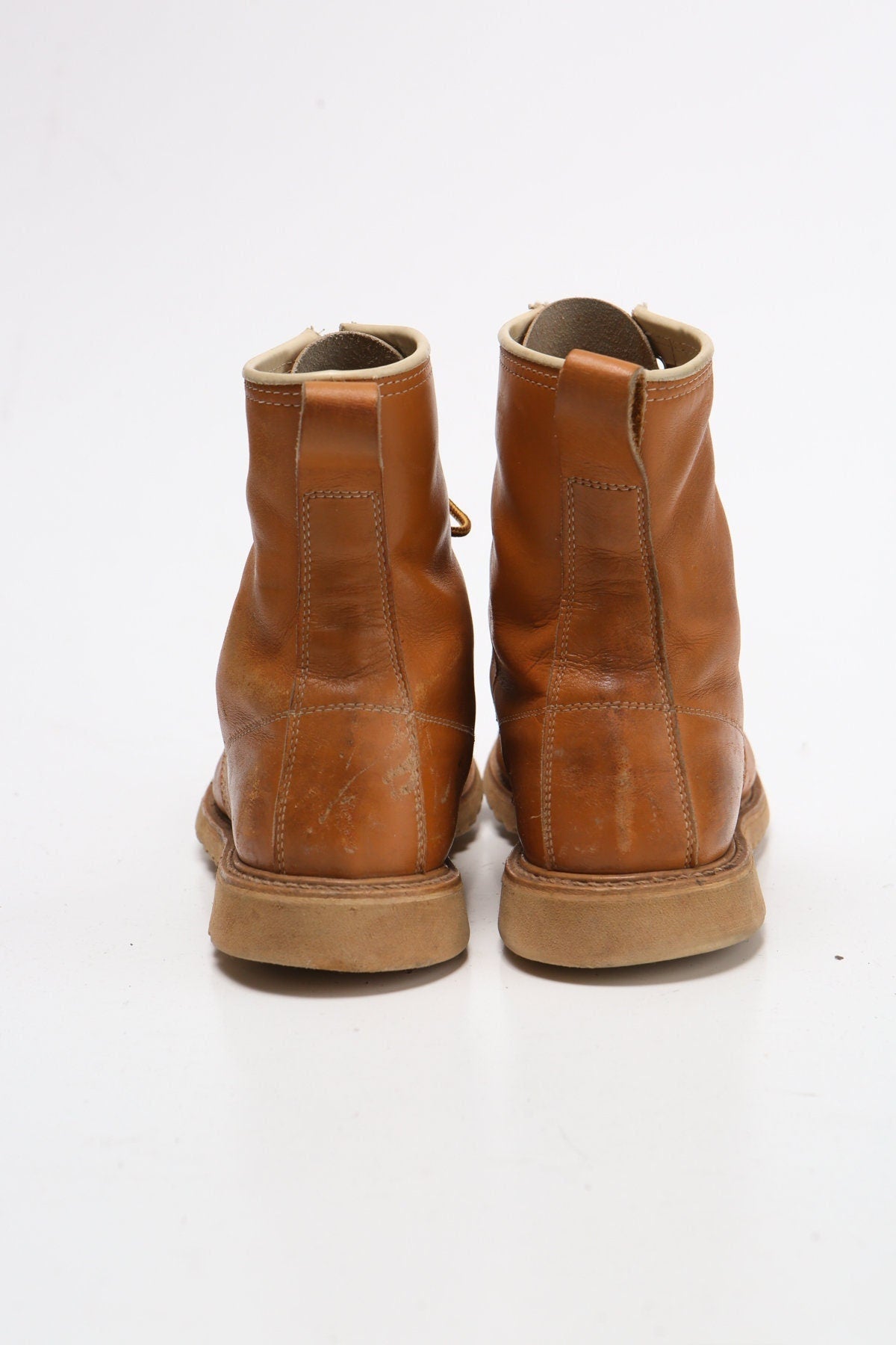 Vintage men work 90's boots leather yellow 70's lace made in usa