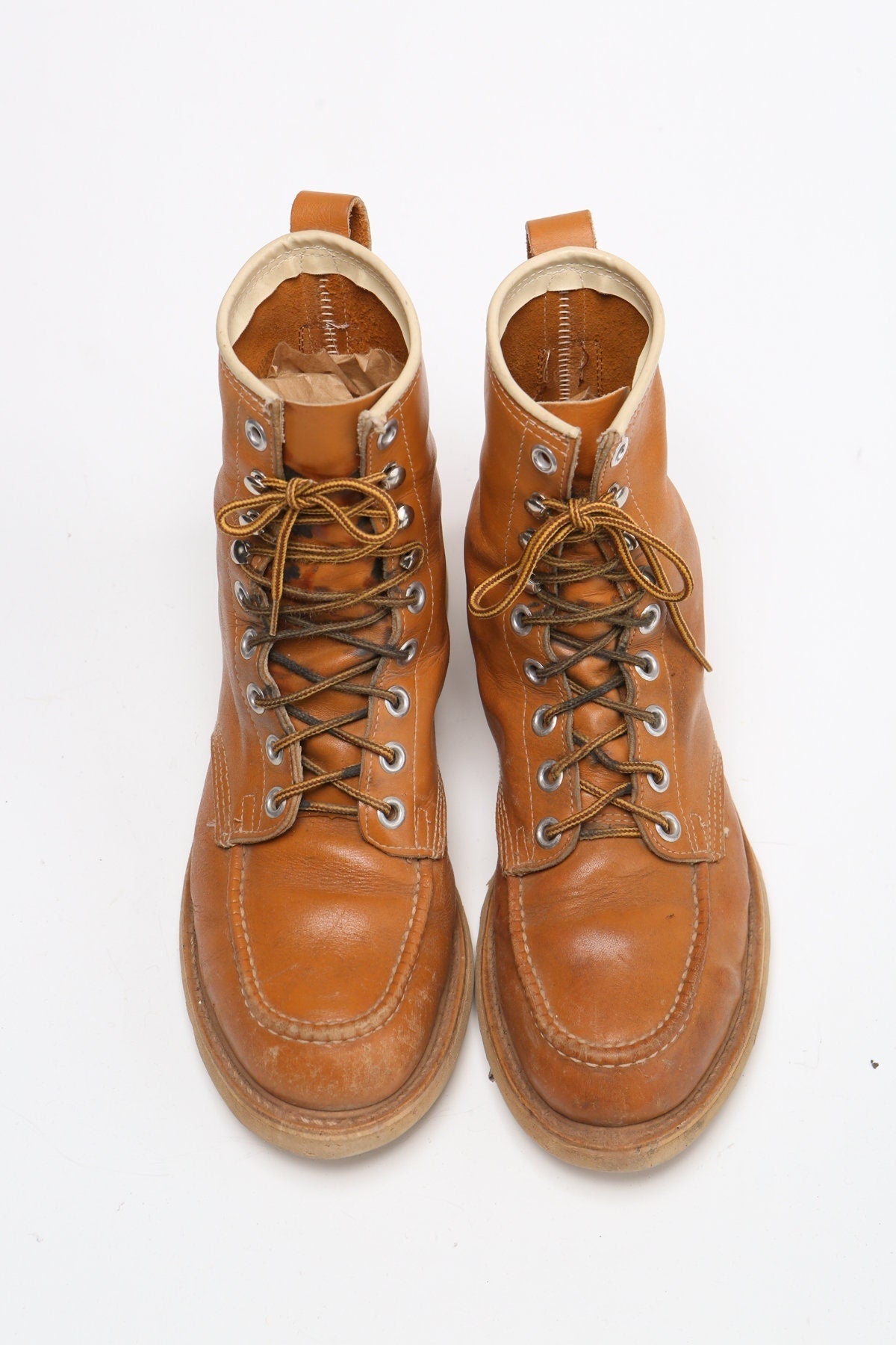 Vintage men work 90's boots leather yellow 70's lace made in usa