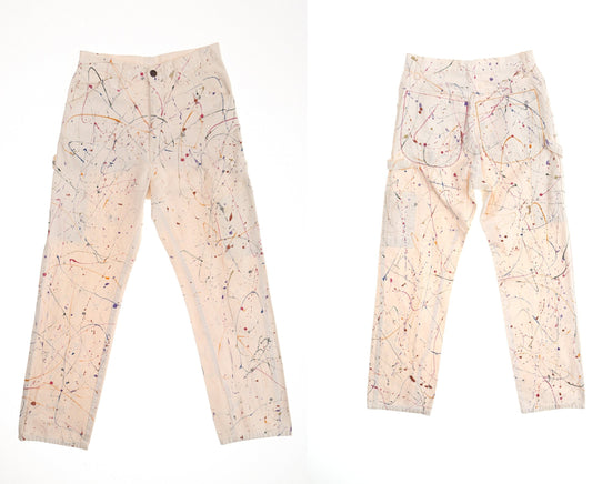 Vintage paint design colors different white carpenter pants high waist cotton y2k unisex