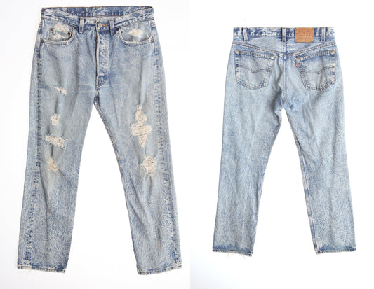 Vintage levi's stonewashed blue jeans denim pants men 90's white high waist distressed