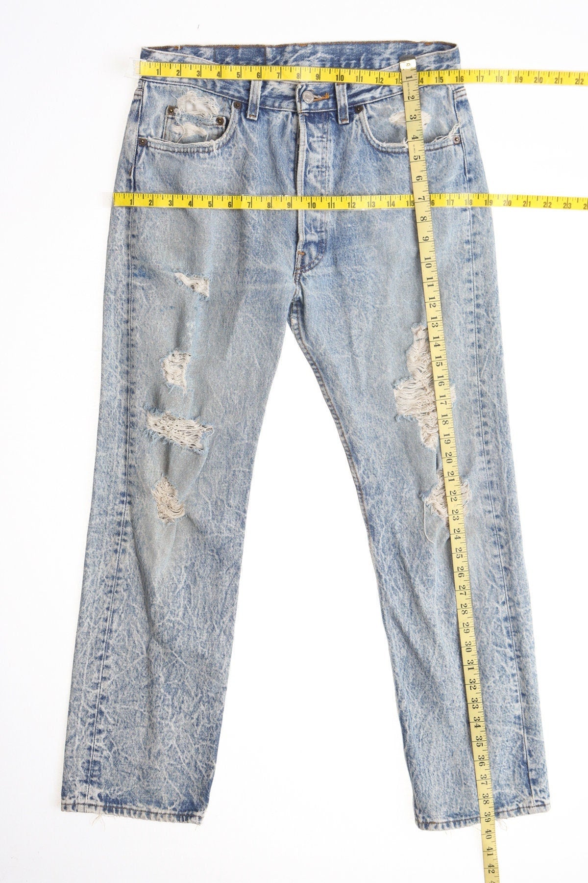 Vintage levi's stonewashed blue jeans denim pants men 90's white high waist distressed