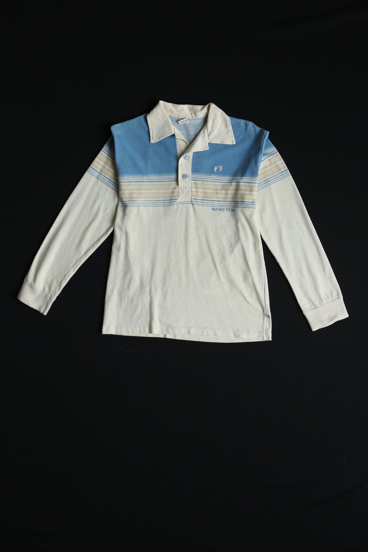 Vintage hang ten t-shirt long sleeve shirt surf men blue beige skate 70's 1970's