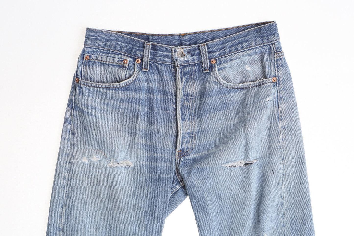 Vintage 501 levi's jeans blue distressed high waist denim pants men 90's