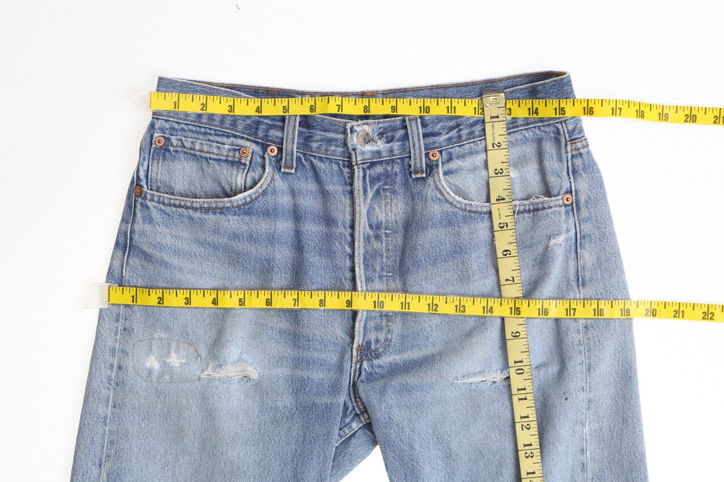 Vintage 501 levi's jeans blue distressed high waist denim pants men 90's