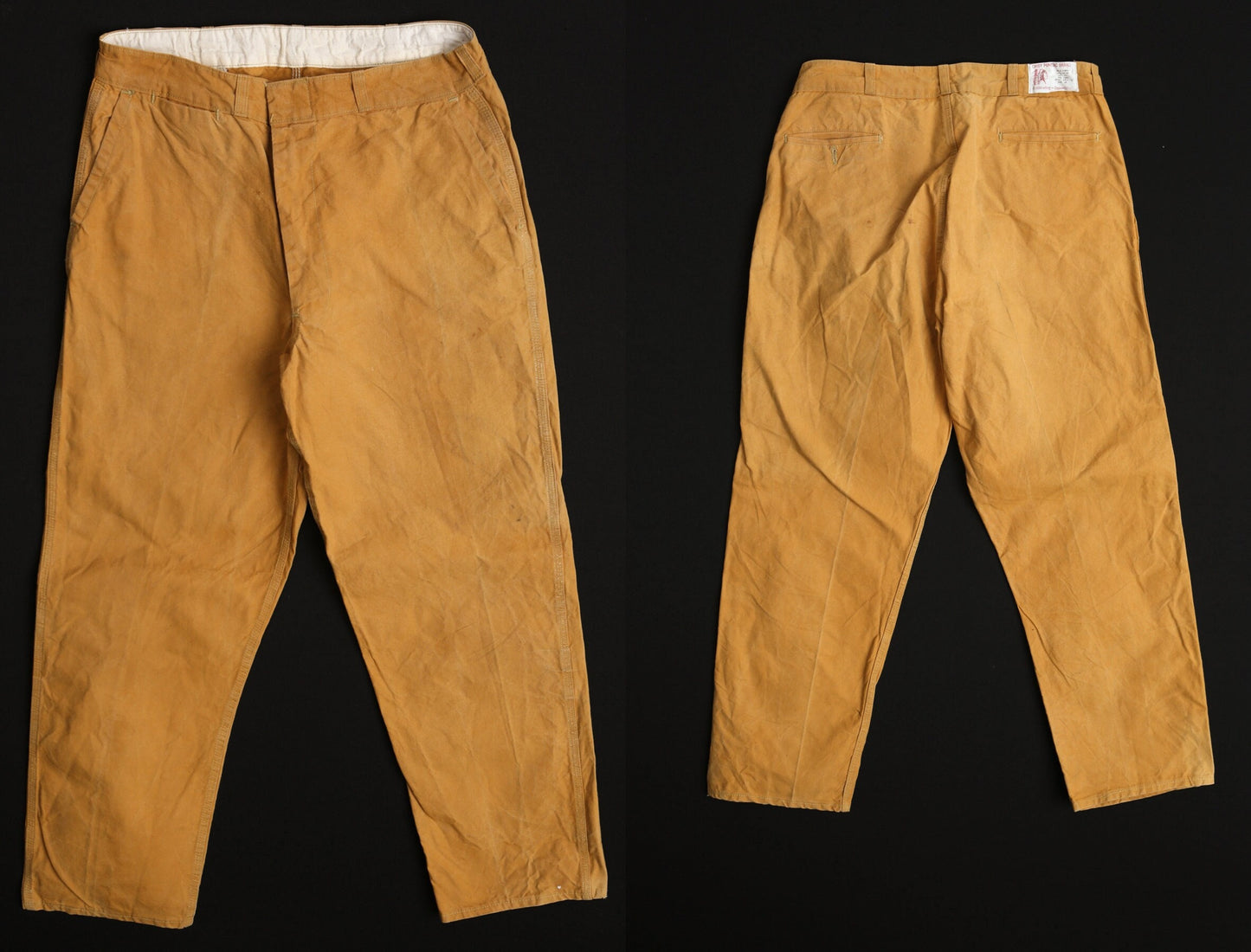 Vintage men work utility pants canvas brown 50's yellow 40's 60's