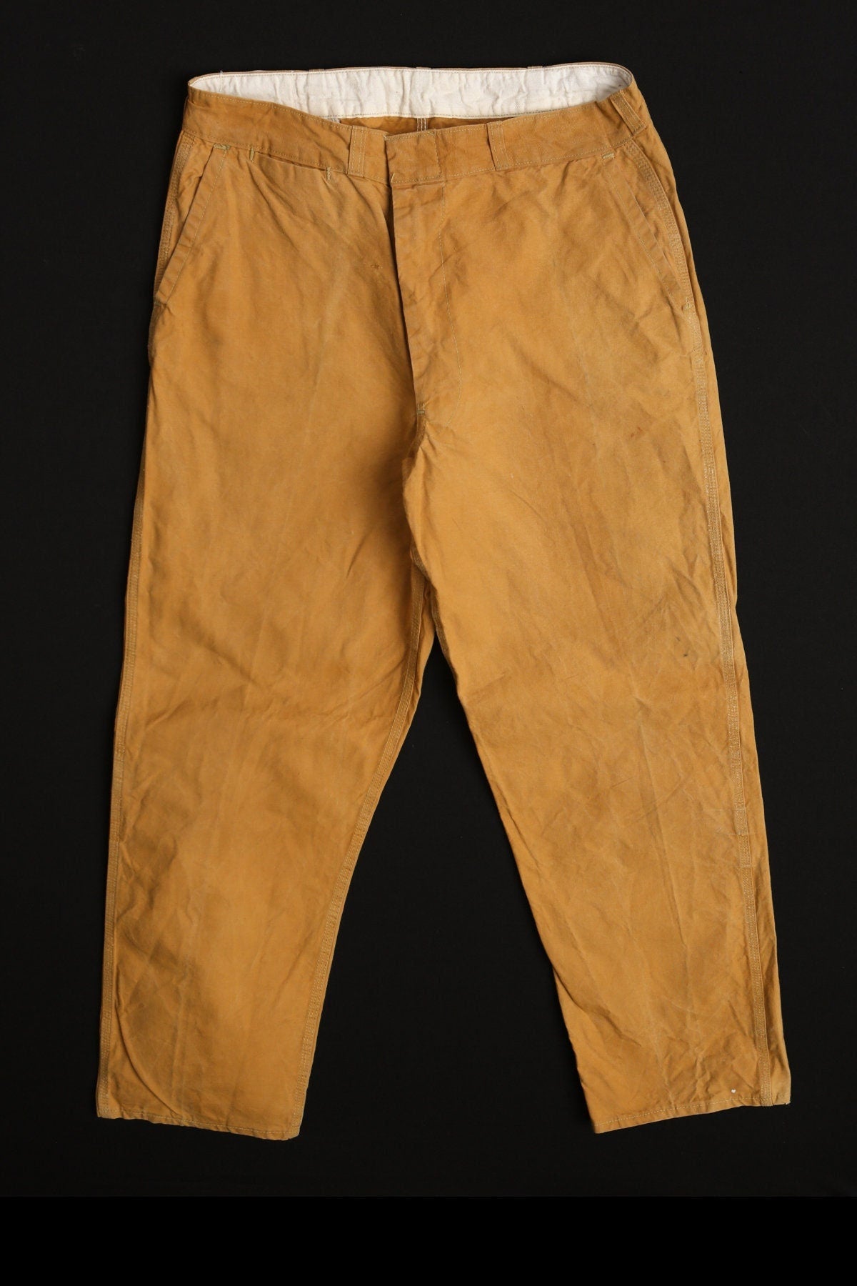 Vintage men work utility pants canvas brown 50's yellow 40's 60's