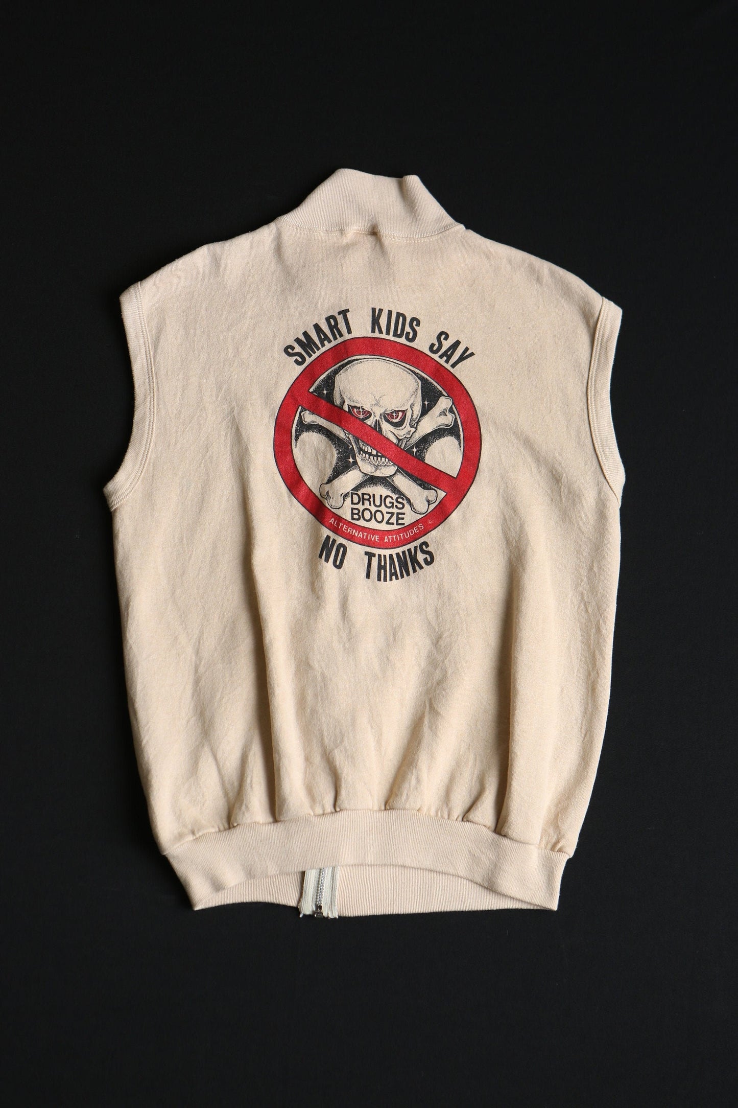 Vintage sweatshirt zipper beige sleeveless no drugs death