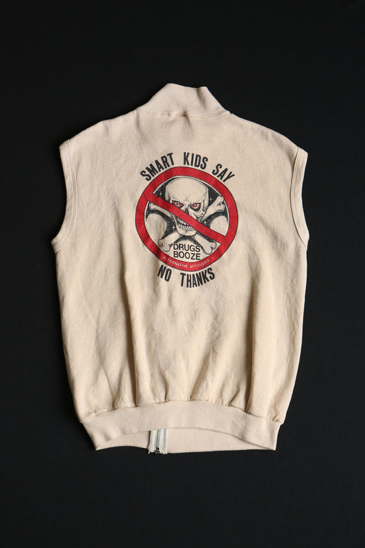 Vintage sweatshirt zipper beige sleeveless no drugs death