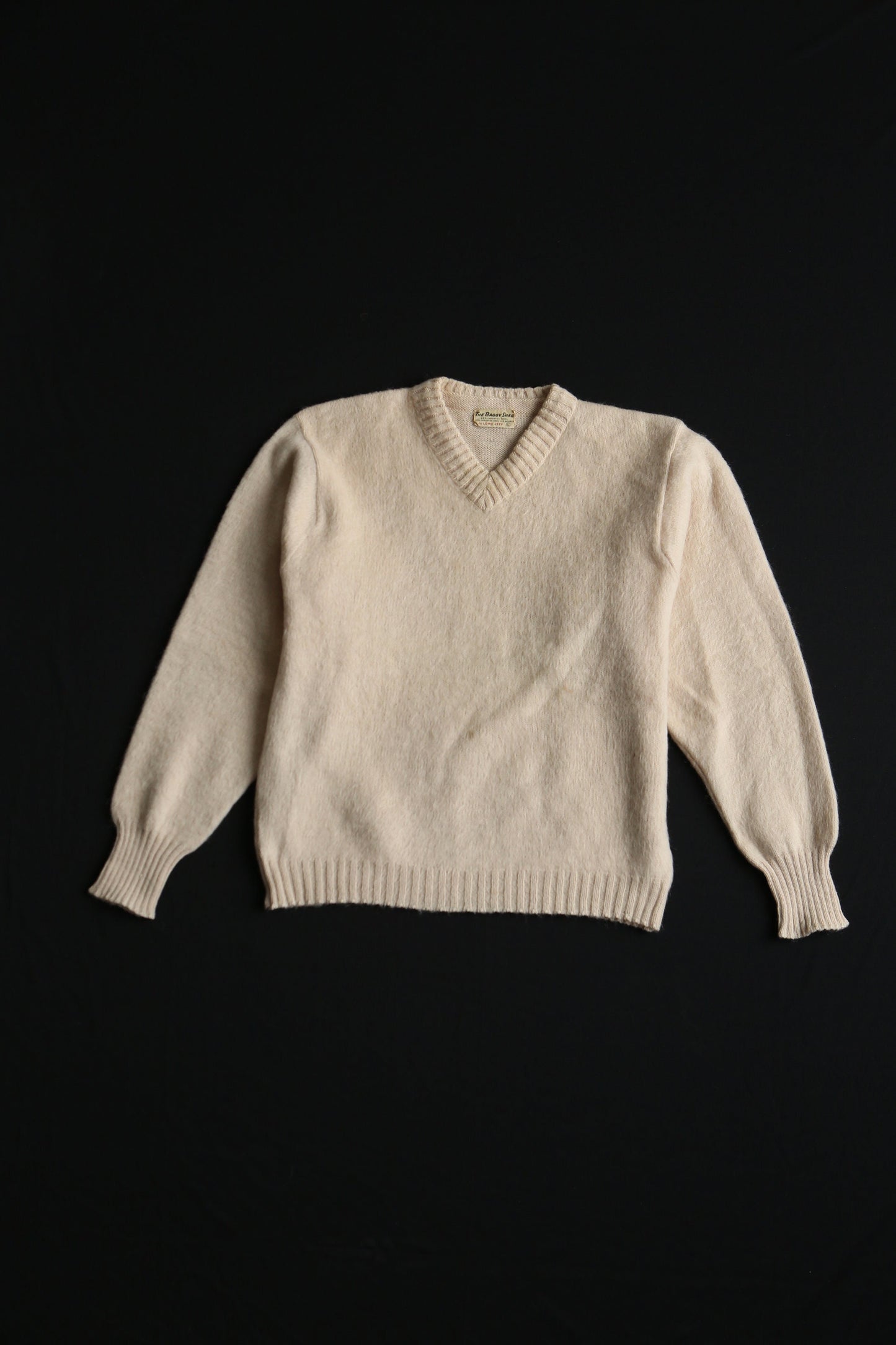 Vintage men sweater mohair 50's 40's beige v neck casual lord jeff l