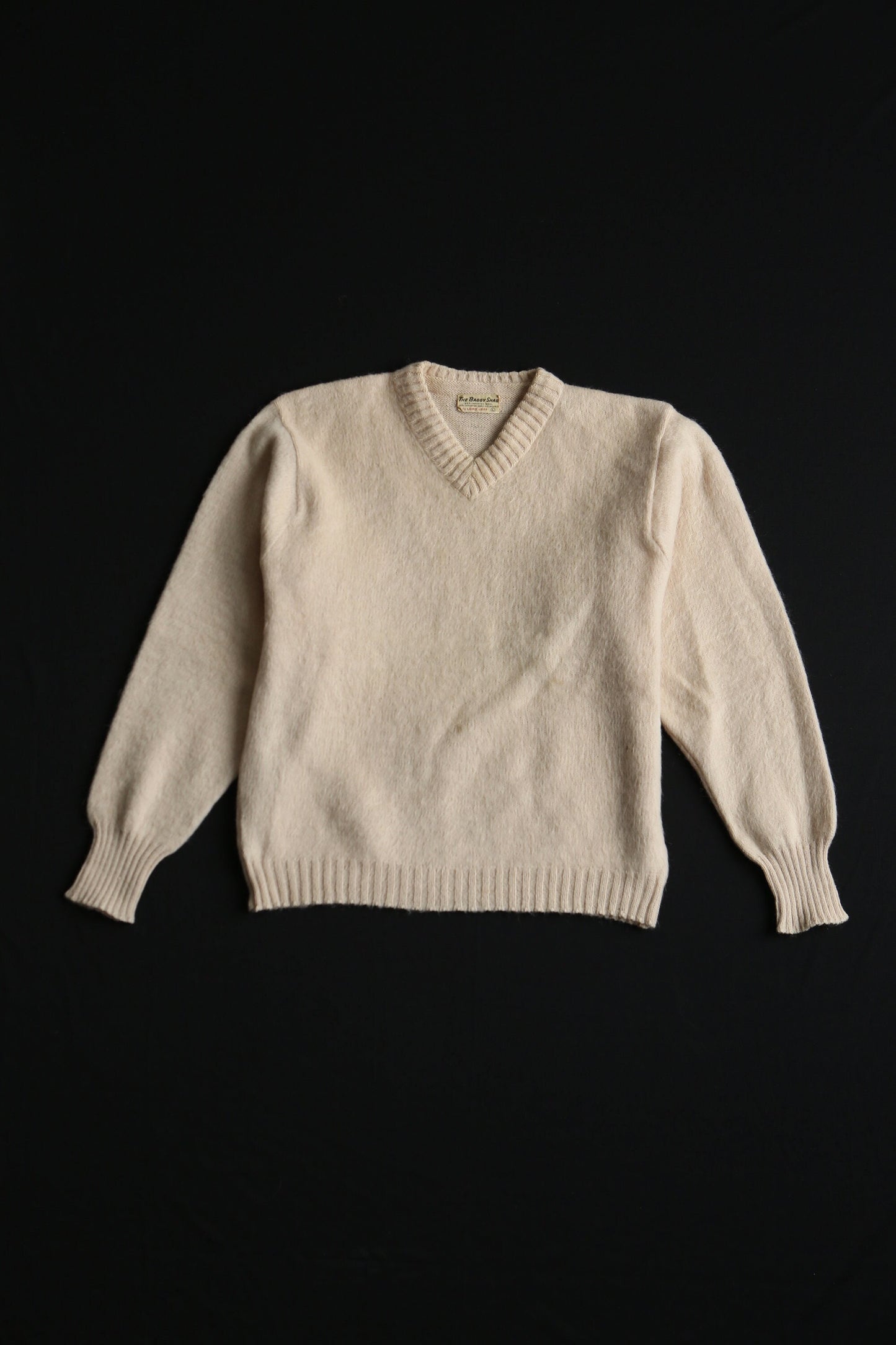 Vintage men sweater mohair 50's 40's beige v neck casual lord jeff l