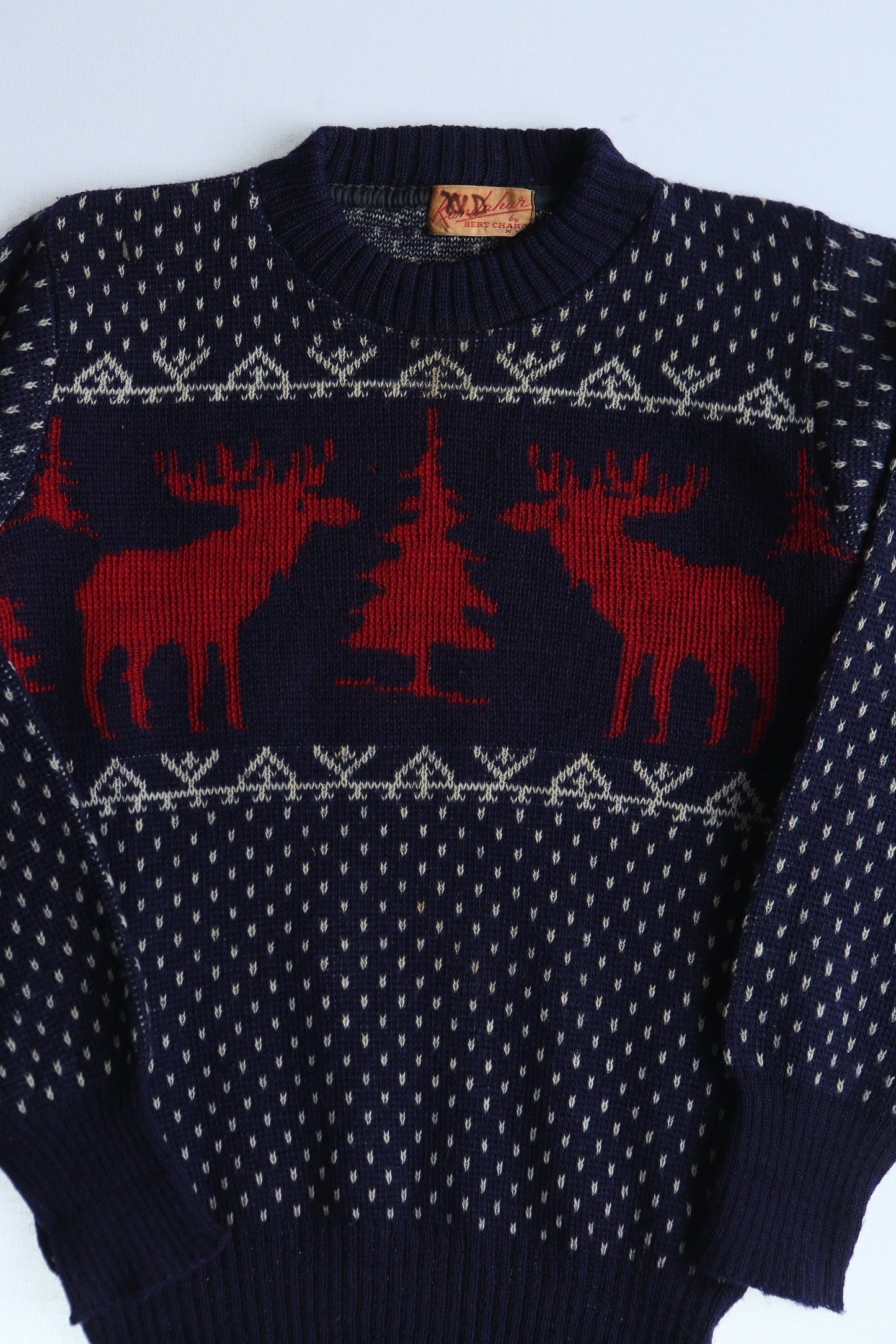 Vintage sweater women christmas moose blue 1930's kandahar high waist