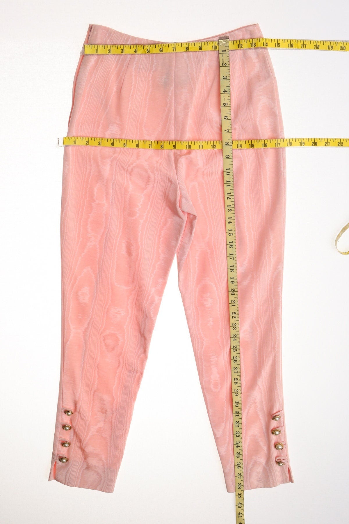 Vintage women 90's casual pants pink y2k high waist side zipper closure golden button