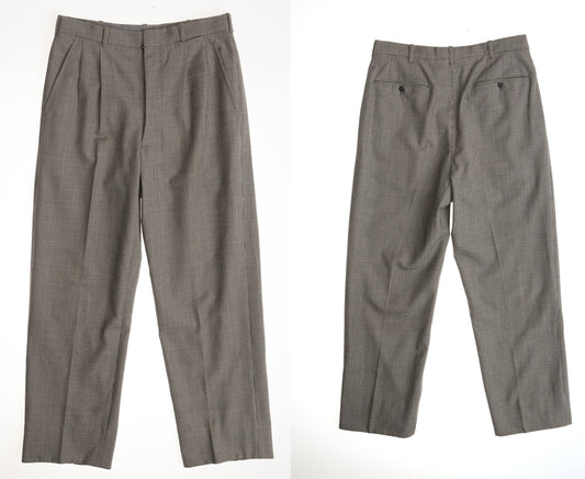 Vintage 90's plaid trausers men casual pants white black pleated high waist