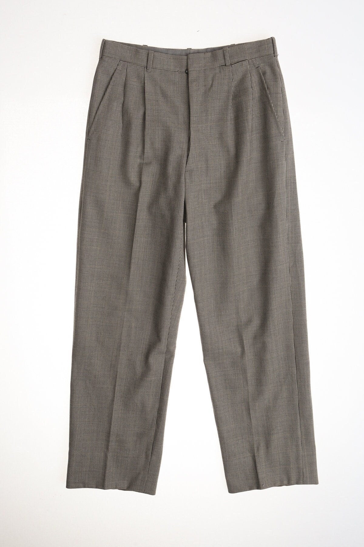 Vintage 90's plaid trausers men casual pants white black pleated high waist