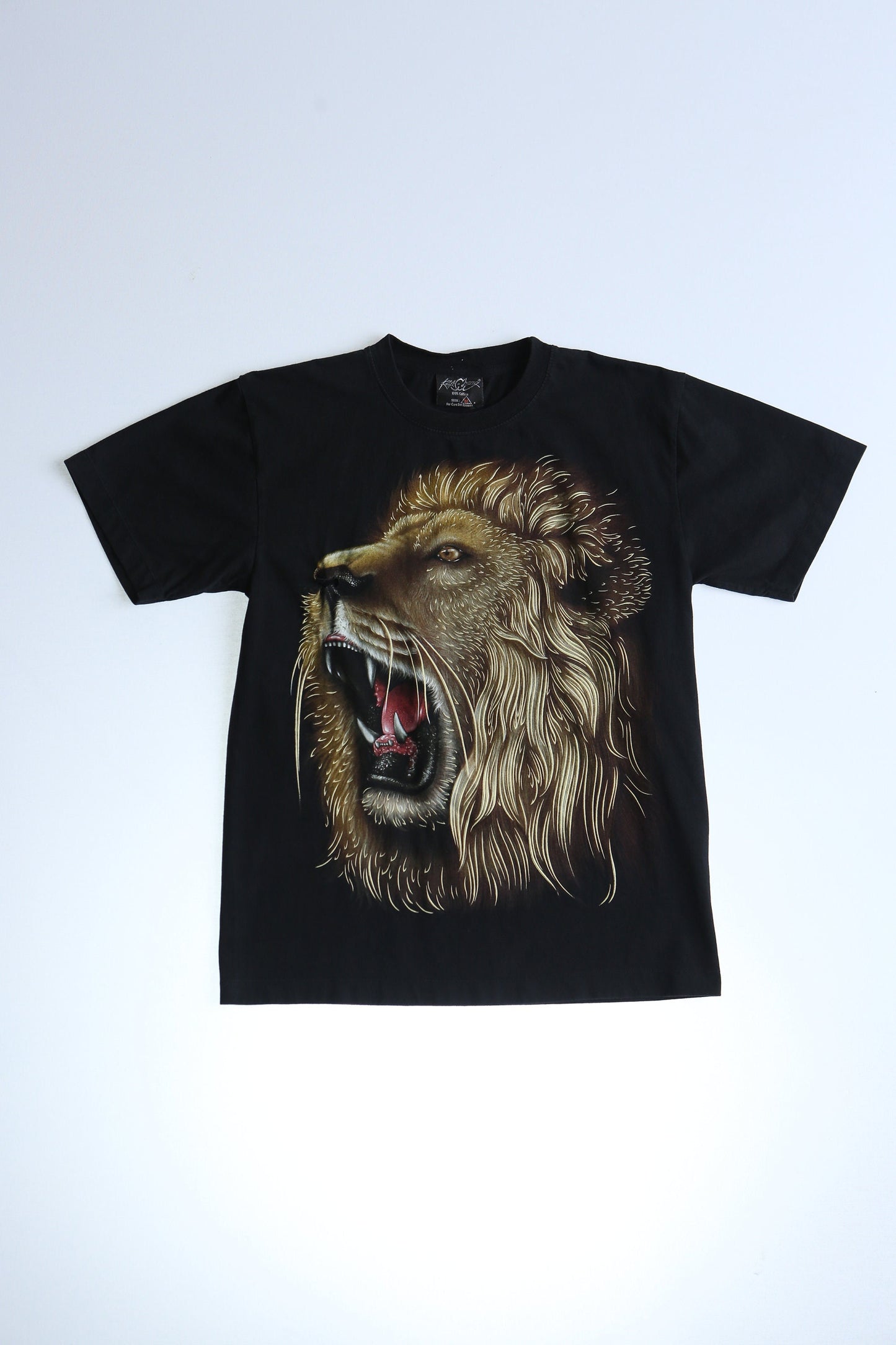 Vintage hand painted lion t-shirt black brown face size medium gold