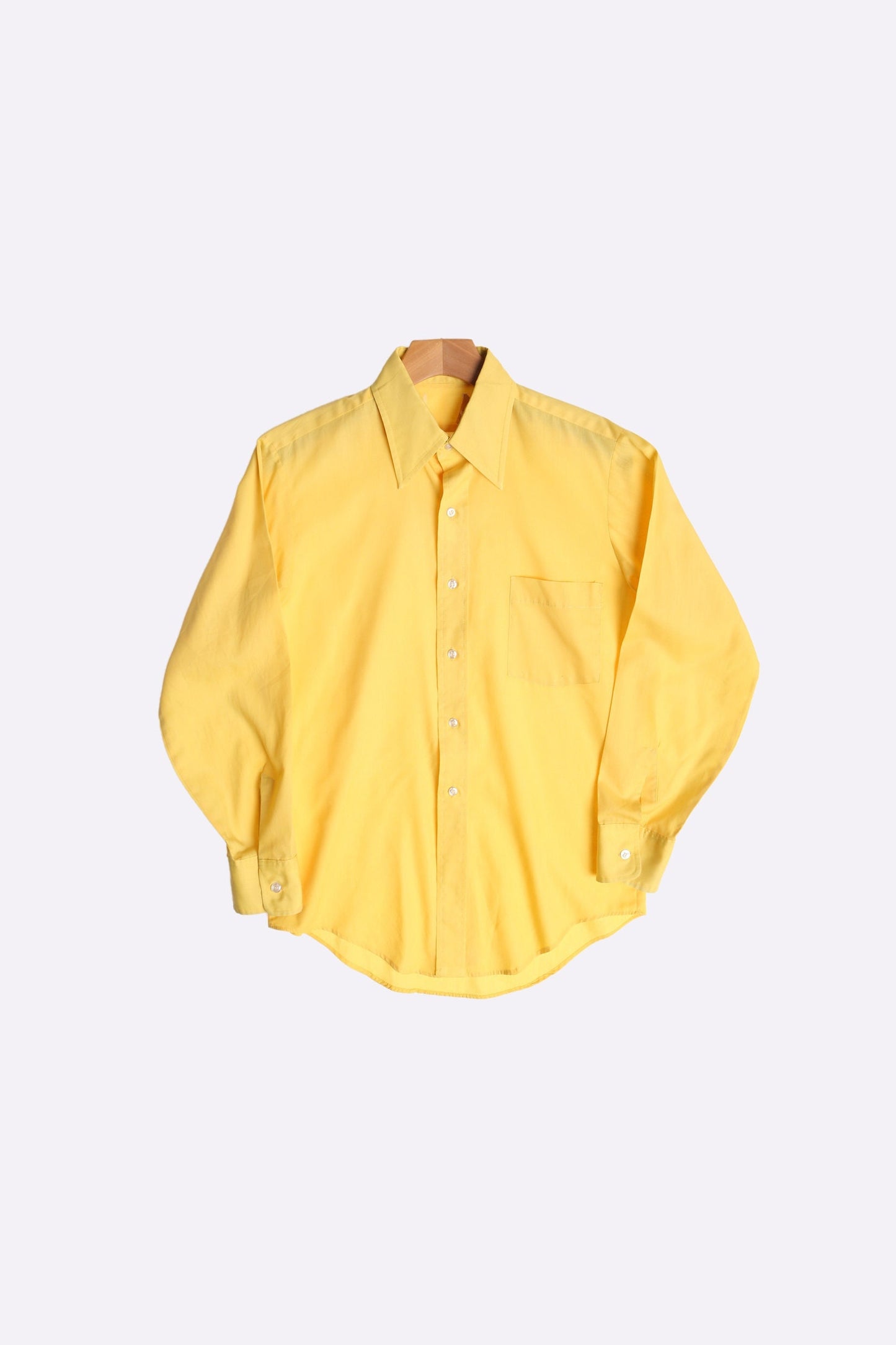 Long sleeve yellow solid men vintage casual shirt button 70's costume