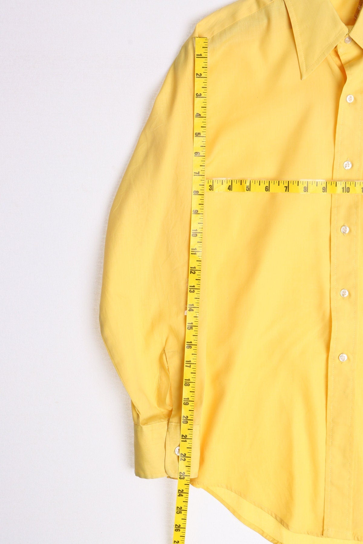 Long sleeve yellow solid men vintage casual shirt button 70's costume