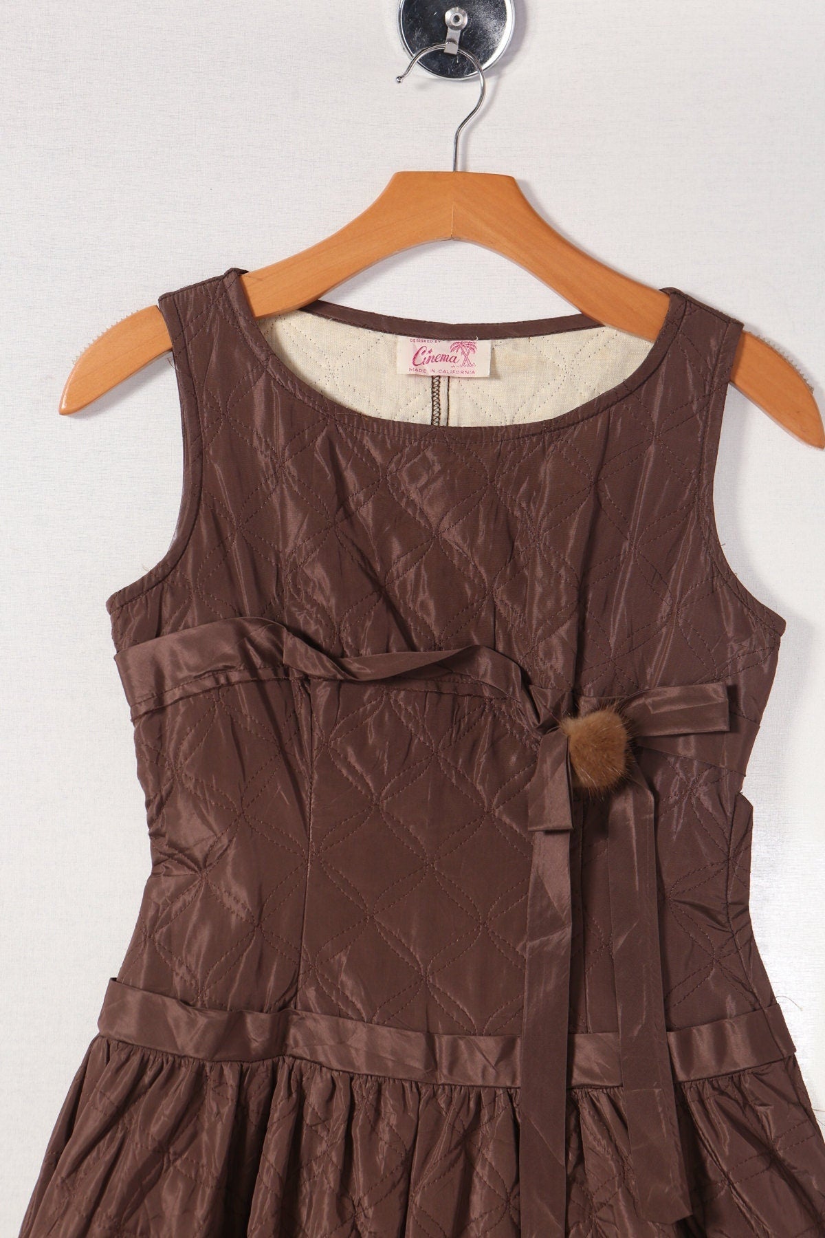 Vintage 40's 50's ball gown casual dress brown cinema made in california women elegant