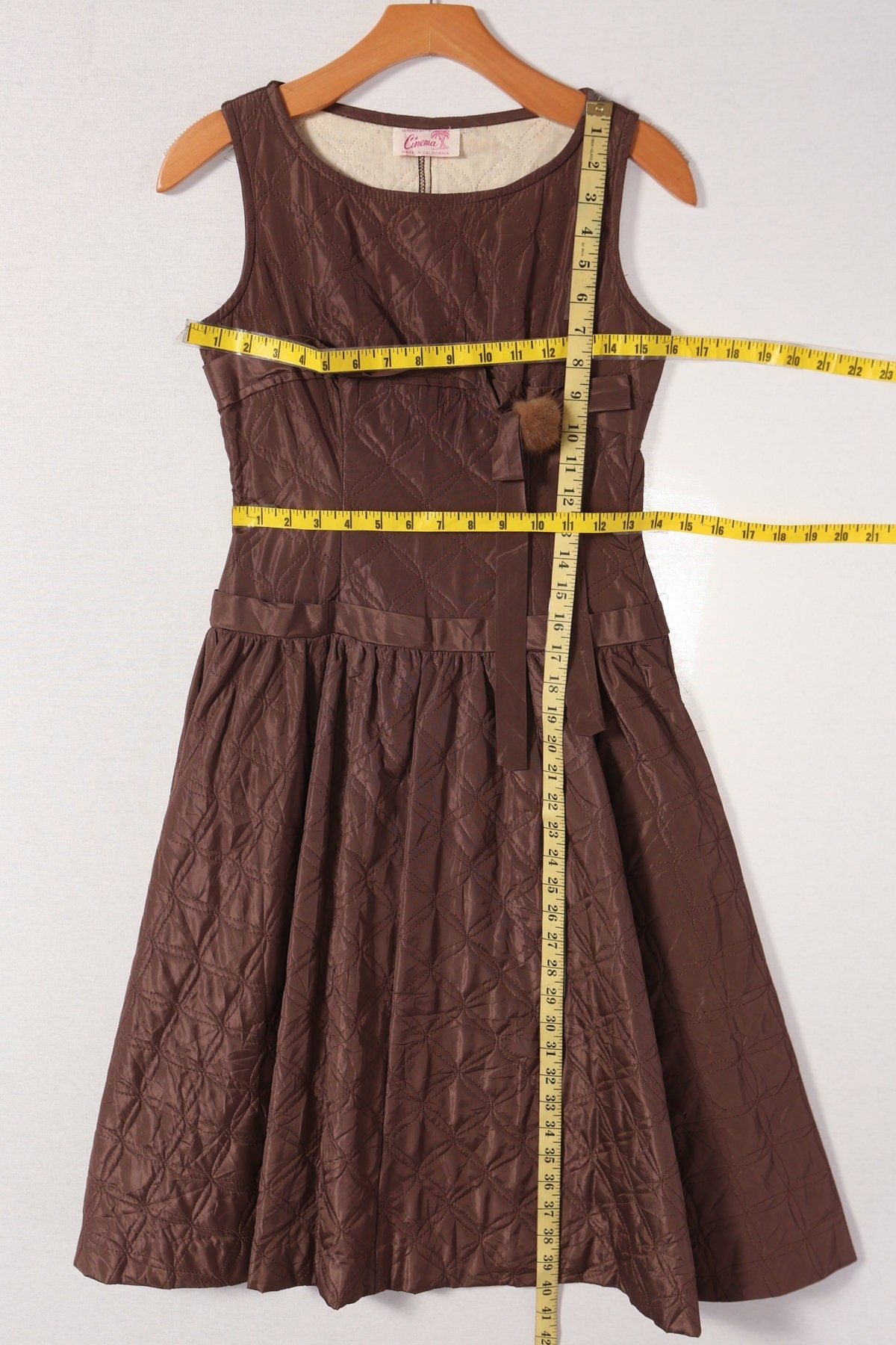 Vintage 40's 50's ball gown casual dress brown cinema made in california women elegant