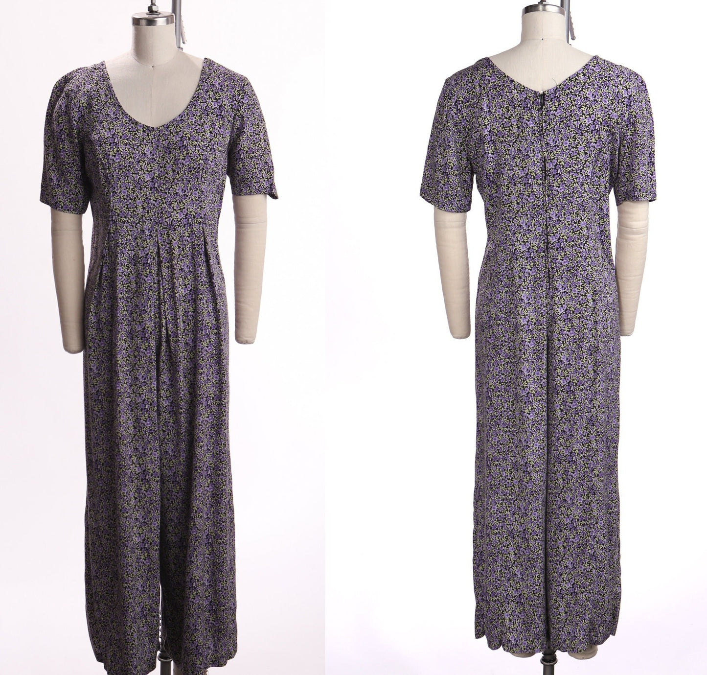 Vintage 90's rayon jumpsuit floral print summer casual women black