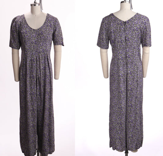 Vintage 90's rayon jumpsuit floral print summer casual women black