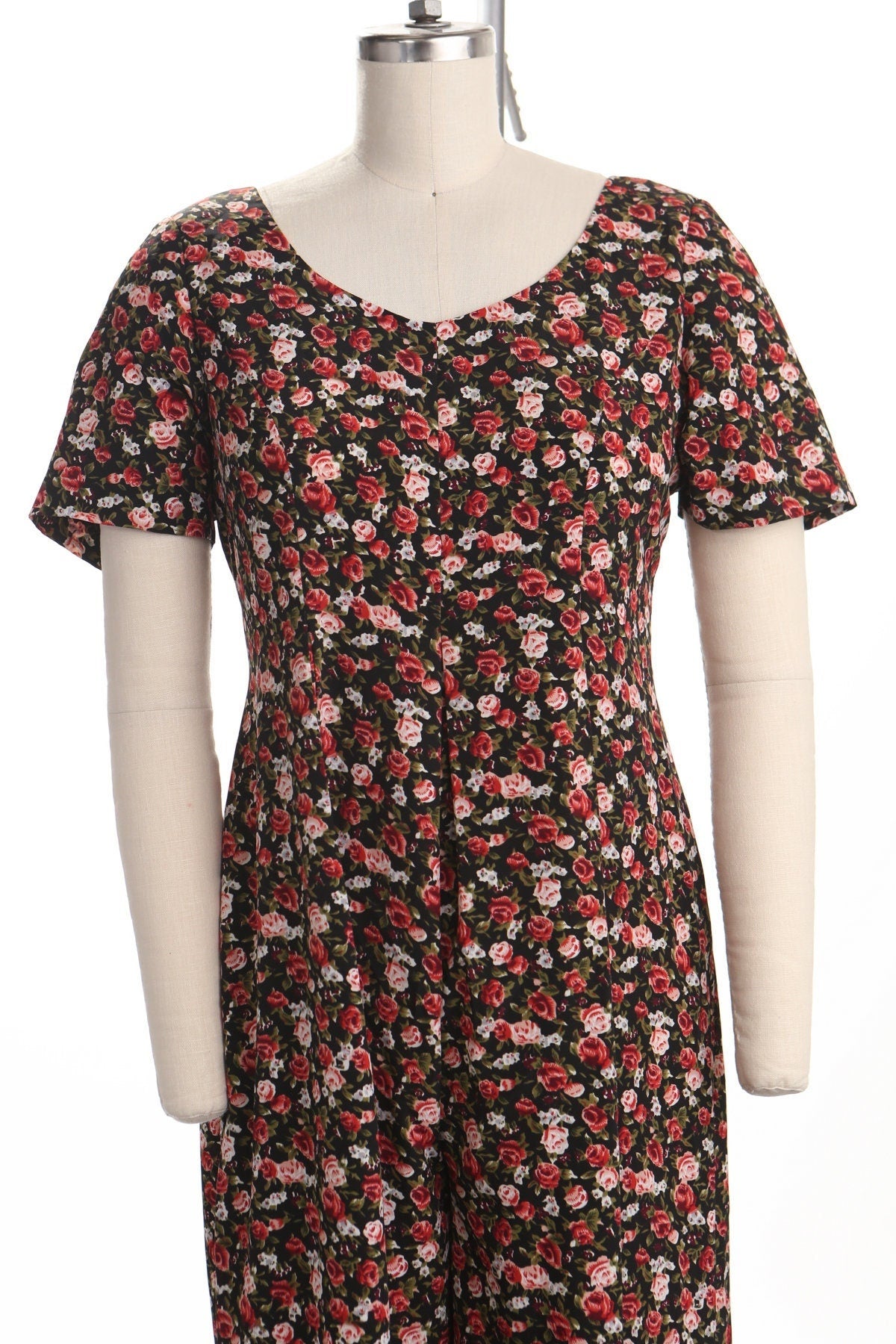 Vintage jumpsuit romper 90's floral red black summer casual rayon