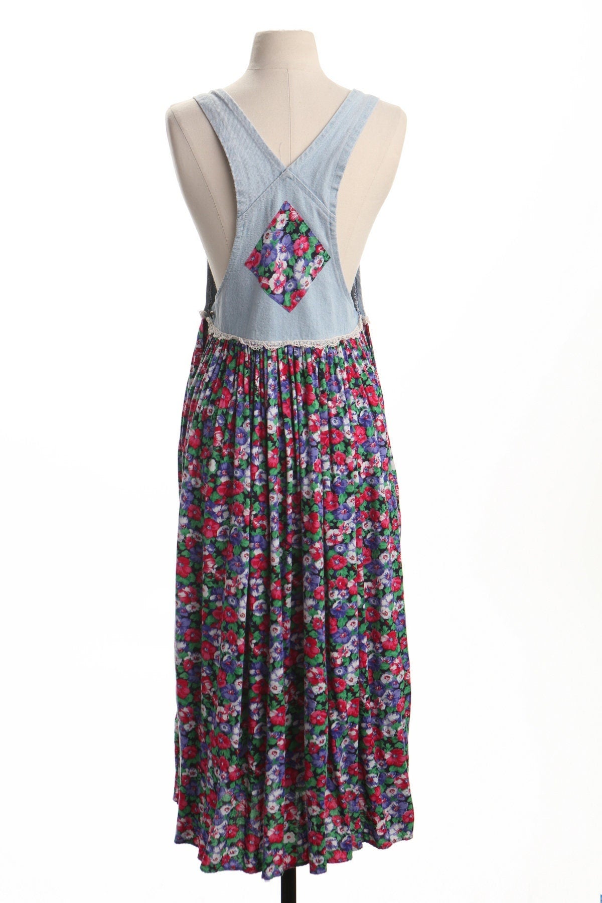 Vintage floral print overall top summer long dress costume made 90's