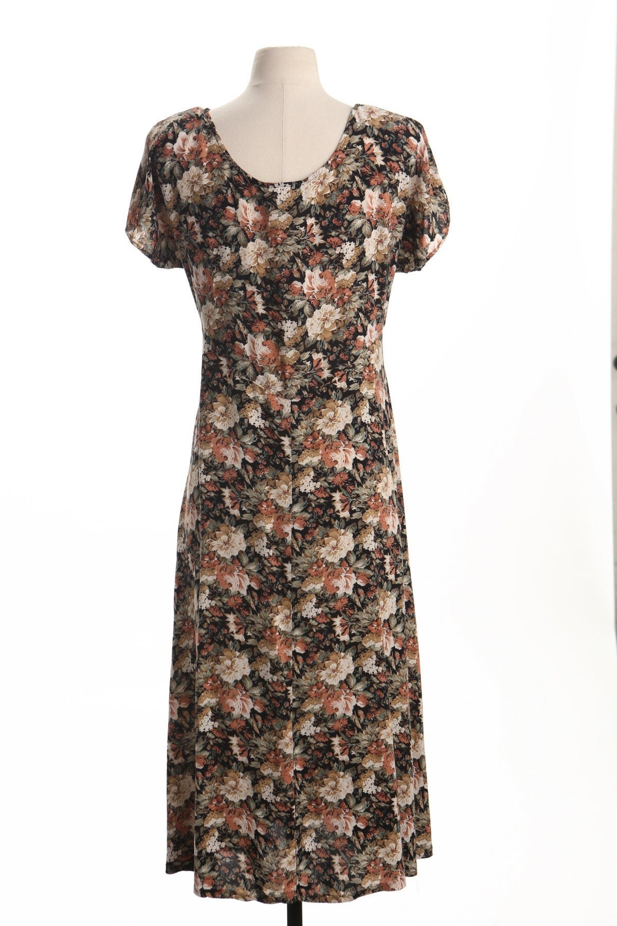 Vintage 90's floral summer dress print rayon women lace