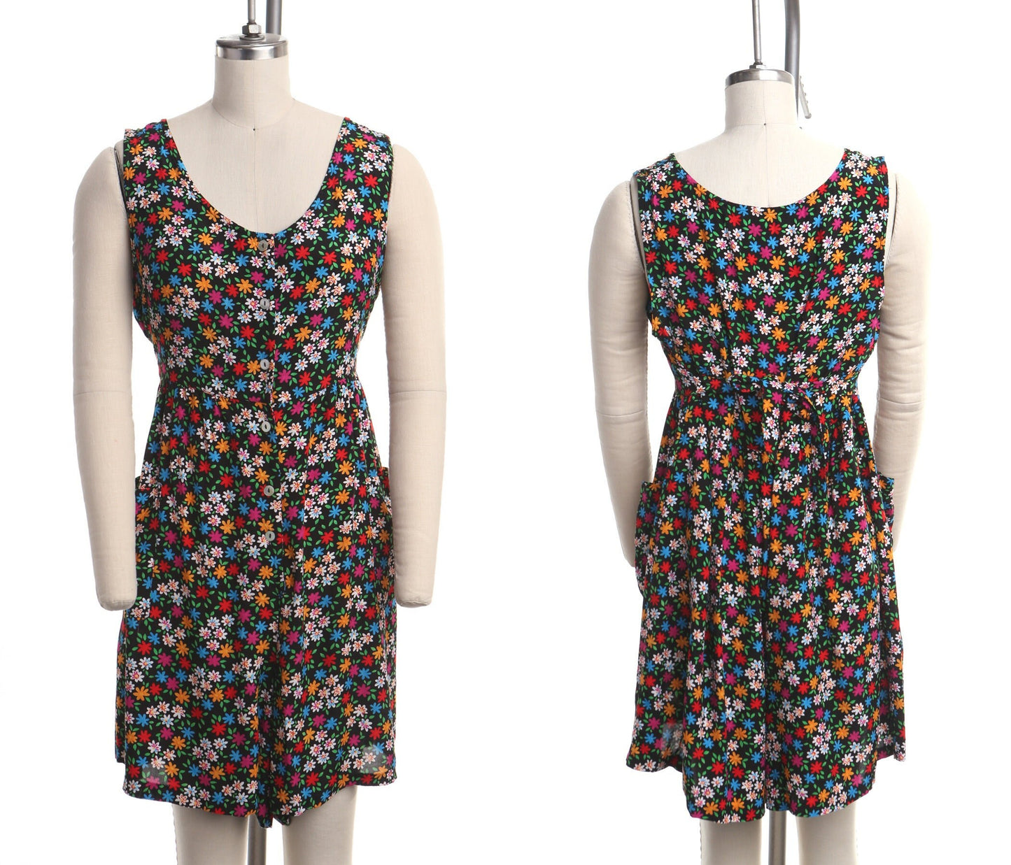 Vintage 90's summer floral black flower dress women y2k spring rayon