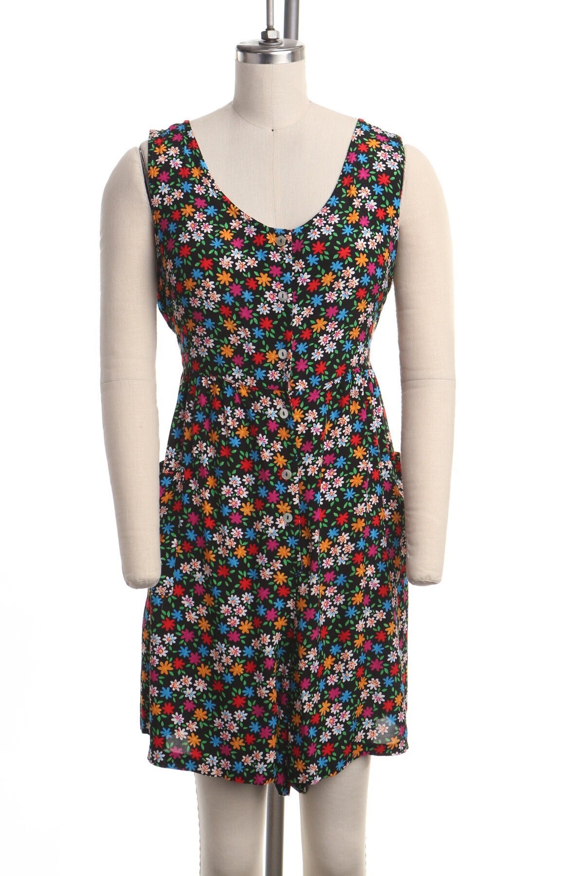 Vintage 90's summer floral black flower dress women y2k spring rayon