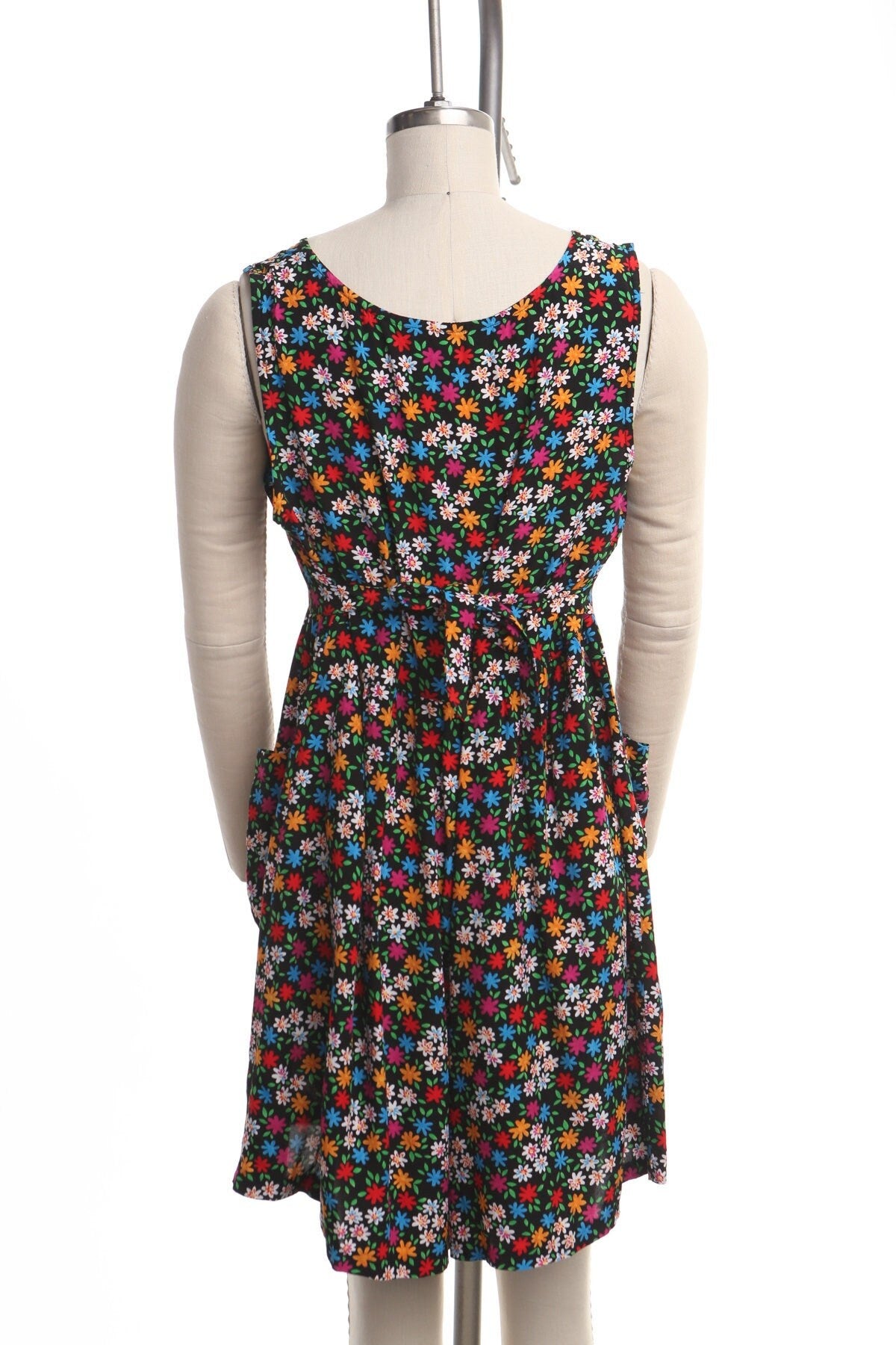 Vintage 90's summer floral black flower dress women y2k spring rayon