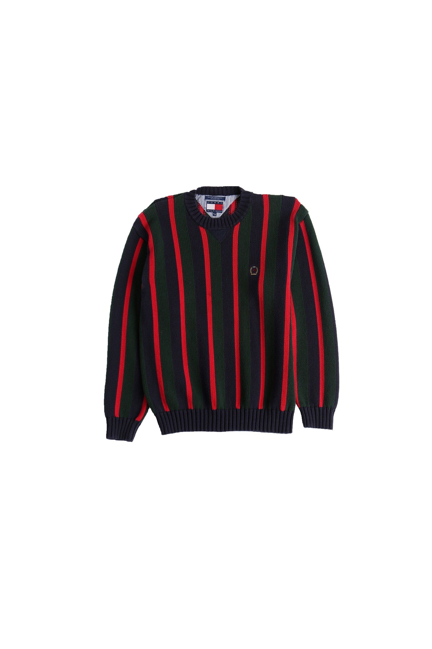 Tommy hilfiger crew neck sweater striped green blue red xl men