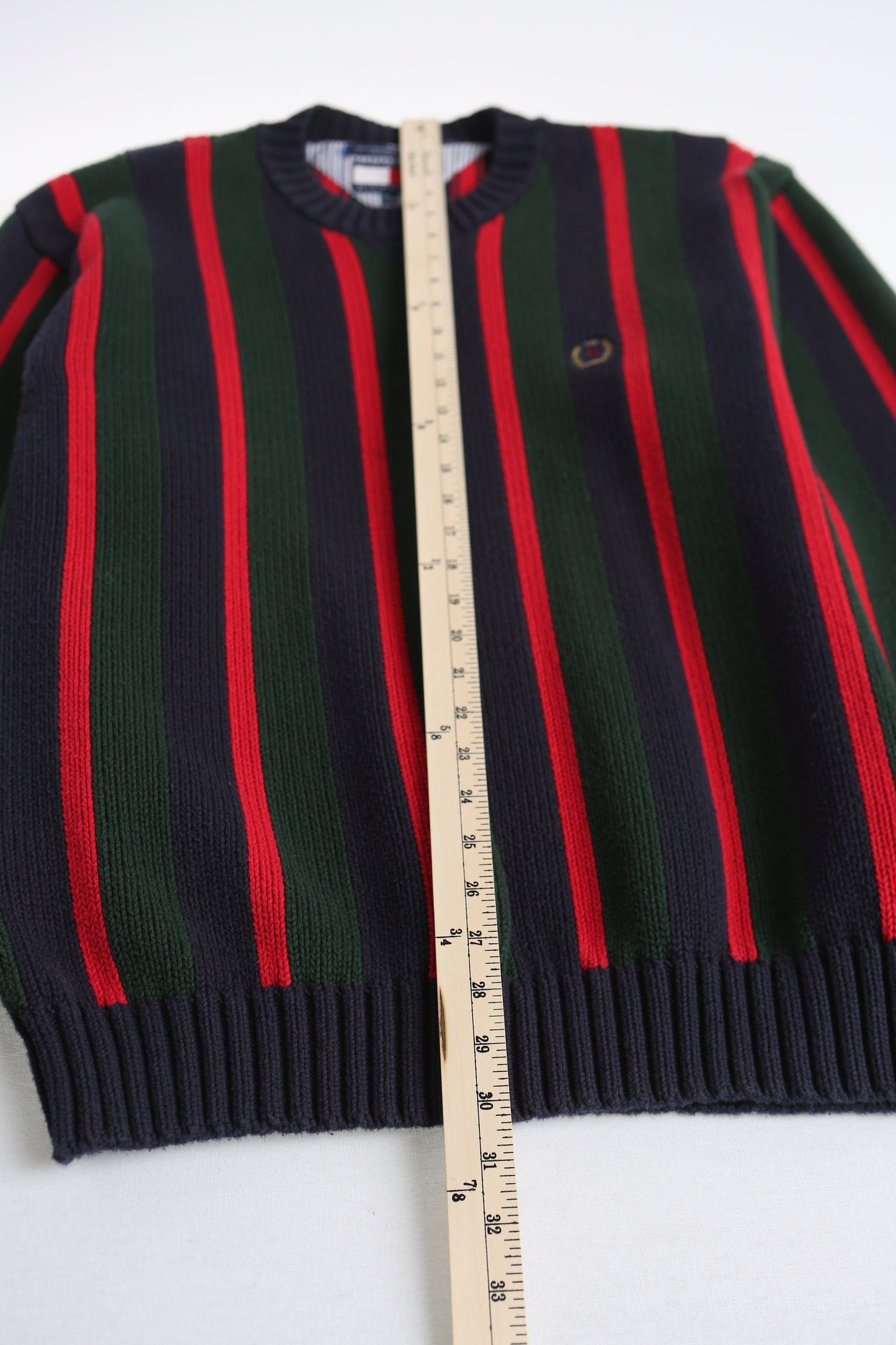 Tommy hilfiger crew neck sweater striped green blue red xl men
